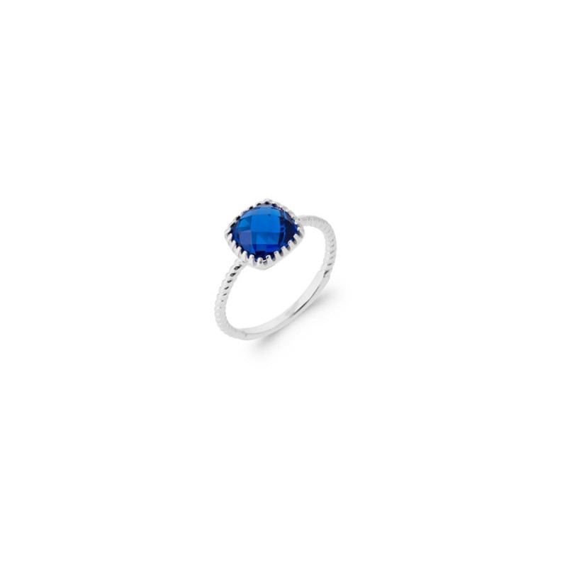 Bague en argent rhodié, oxydes de zirconium et pierre synthétique - bijouterie haillot la seyne sur mer