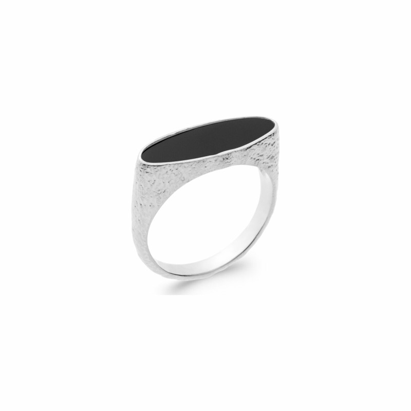 Bague en argent rhodié et agate noire - bijouterie haillot la seyne sur mer