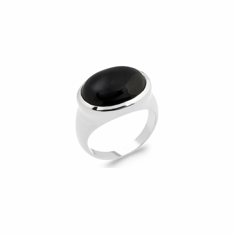 Bague en argent rhodié et agate noire - bijouterie haillot la seyne sur mer