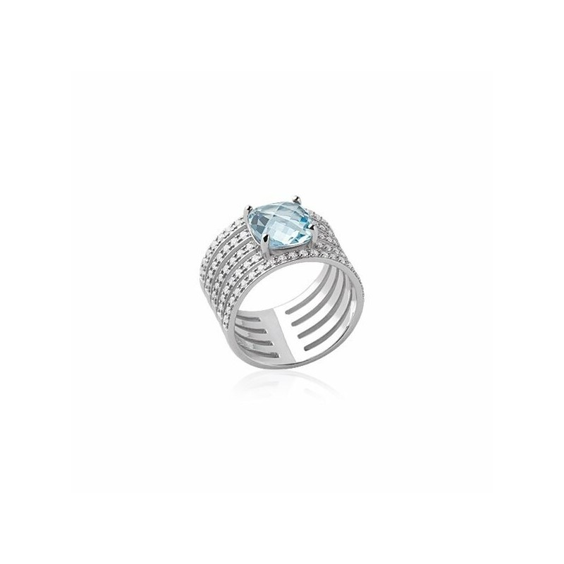 Bague en argent rhodié, oxydes de zirconium et pierre synthétique - bijouterie haillot la seyne sur mer
