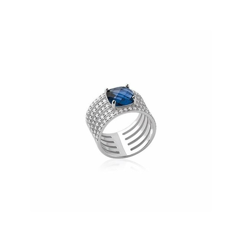 Bague en argent rhodié, oxydes de zirconium et pierre synthétique - bijouterie haillot la seyne sur mer