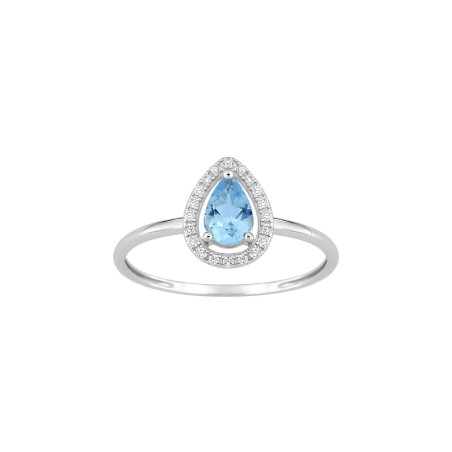 Bague en or blanc, topaze bleue et diamant 0.08ct