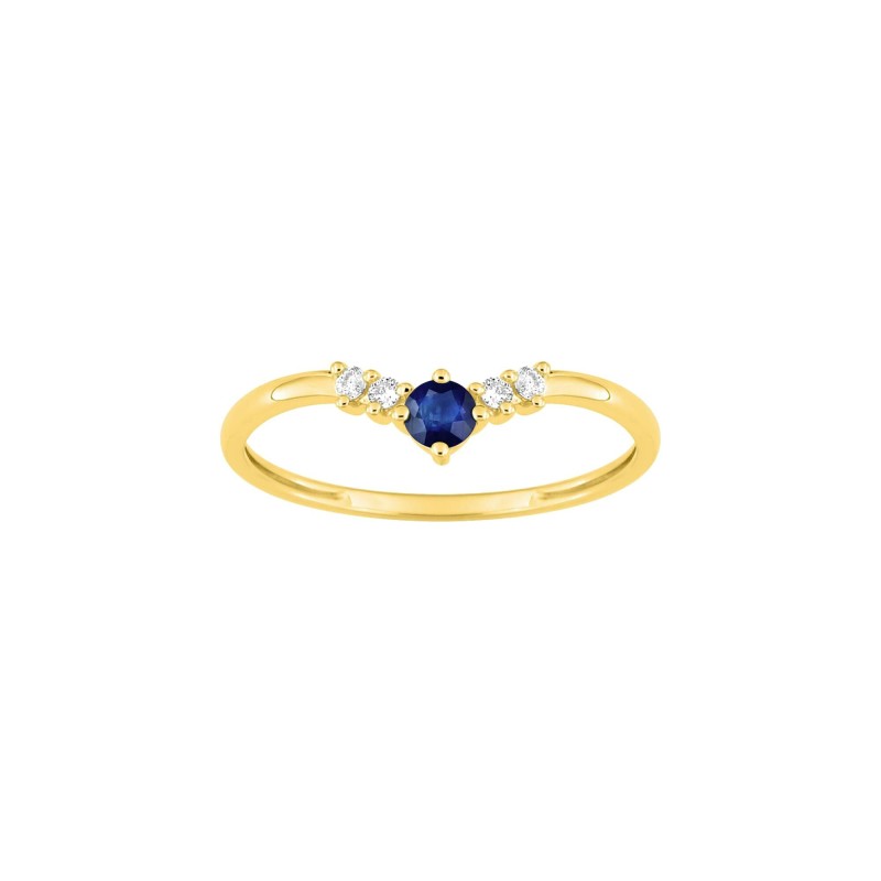Bague en or jaune, saphir et diamant 0.05ct