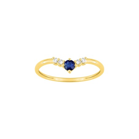 Bague en or jaune, saphir et diamant 0.05ct