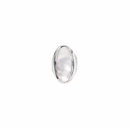 Bague gros ovale nacre blanche argent rhodié - bijouterie haillot la seyne sur mer