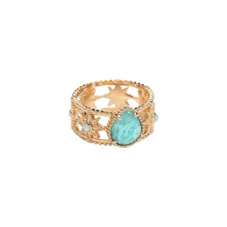 Bague Ana & Cha Stella en plaqué or jaune et amazonite - bijouterie haillot la seyne sur mer
